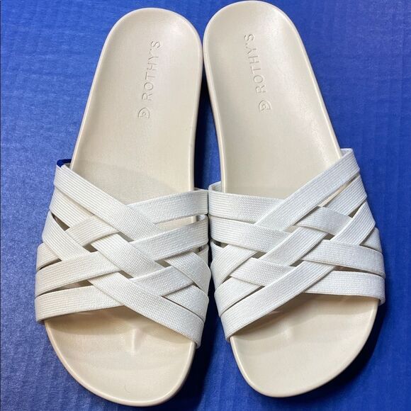 Rothy’s Cream Color Woven Slide Sandals Women’s Sz 9.5 - Picture 1 of 6